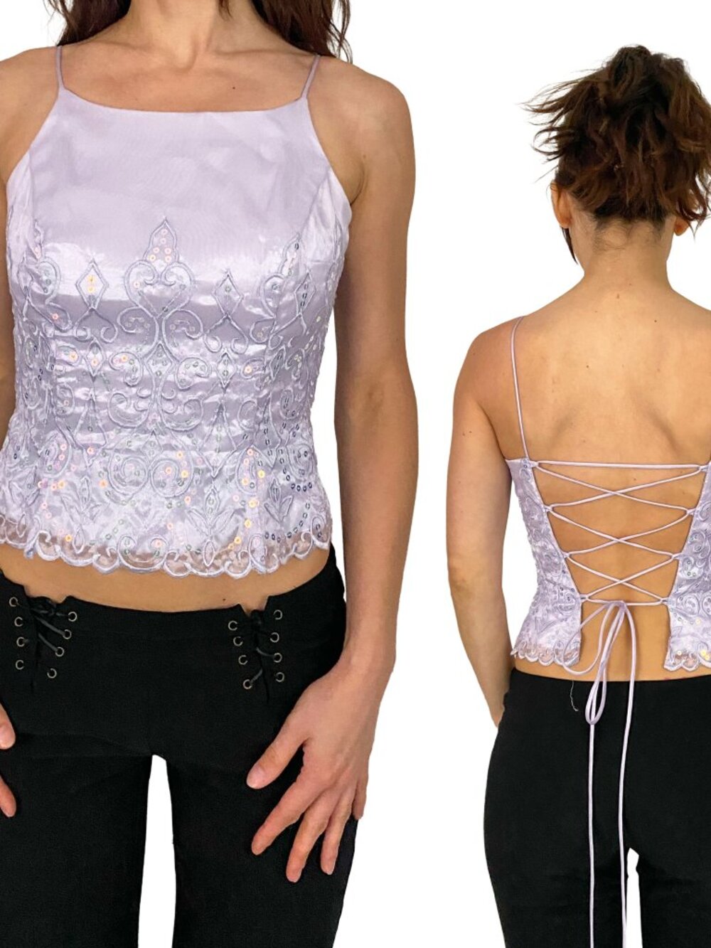 Y2K Lavender embellished and embroidered fairy tank top